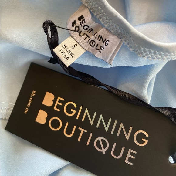 NWT Beginning Boutique Between Us Dress Light Blue Satin Slip Runs Small Size 6 - Picture 9 of 14